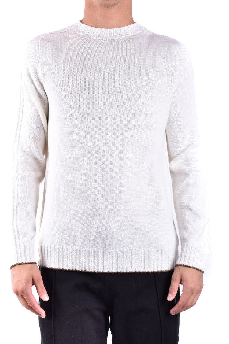 Dondup Ribbed White Knitwear With Classic Crew Neck