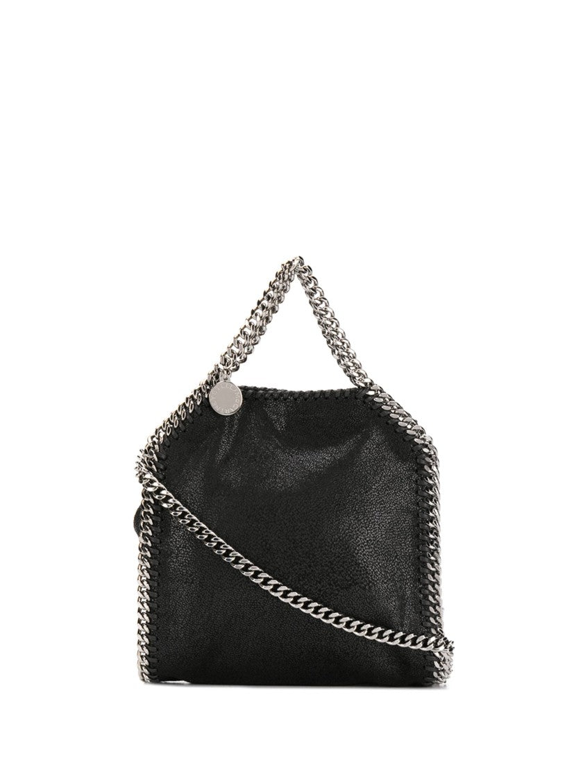Stella Mccartney Compact Black Shoulder Bag With Silver-Tone Chain Trim