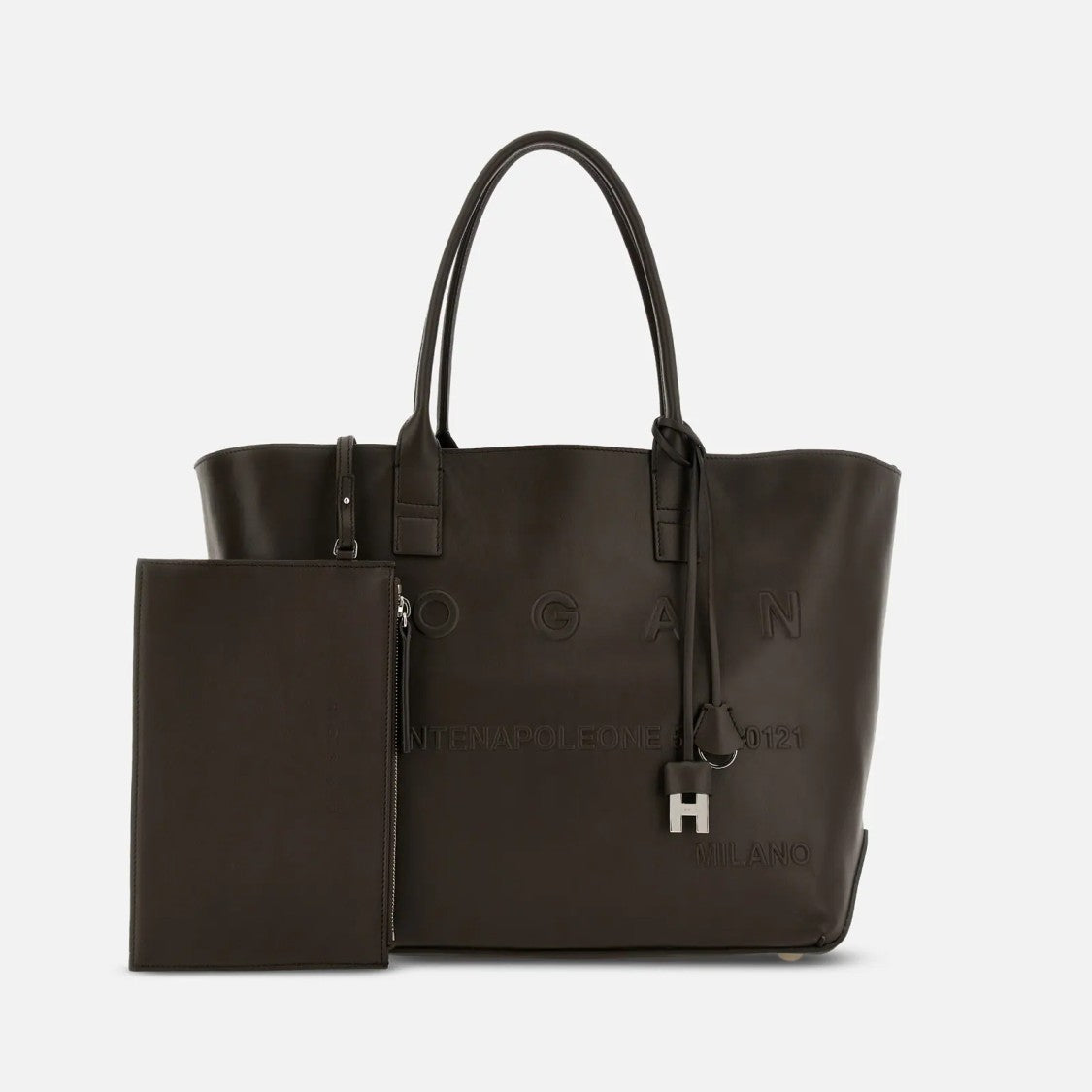 Hogan Spacious Palissandro Leather Tote With Embossed Branding