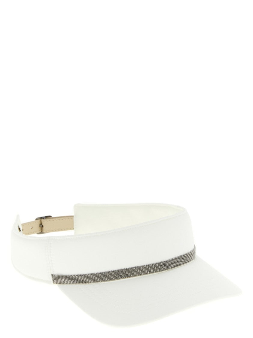 Brunello Cucinelli Technical Fabric Visor With Monile Detail And Adjustable Leather Strap