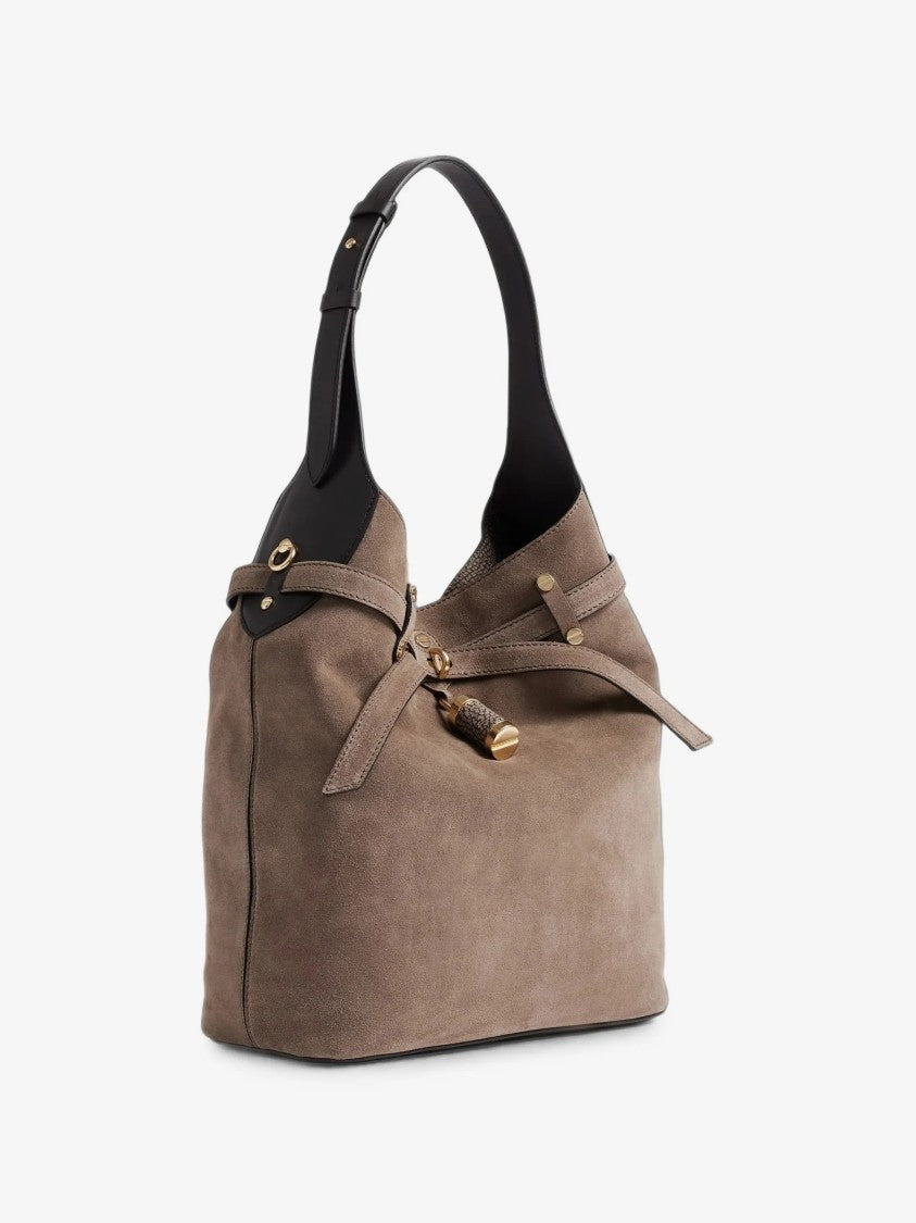 Borbonese Medium Suede Bucket Bag With Adjustable Leather Strap