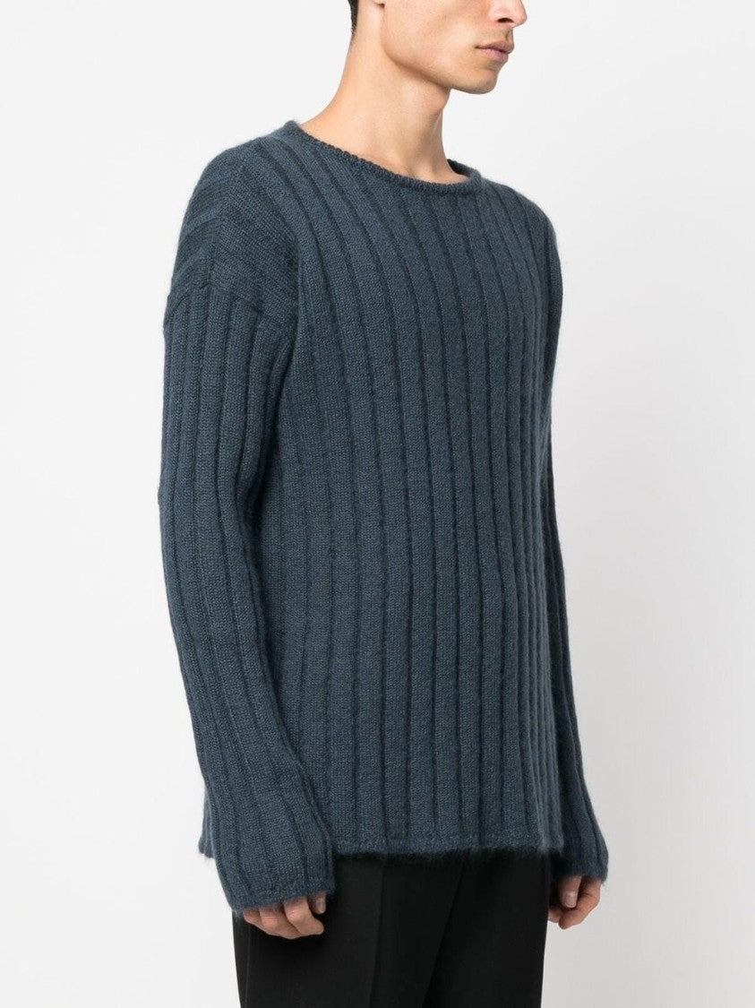 Giorgio Armani Black Ribbed Knit Wool Blend Sweater
