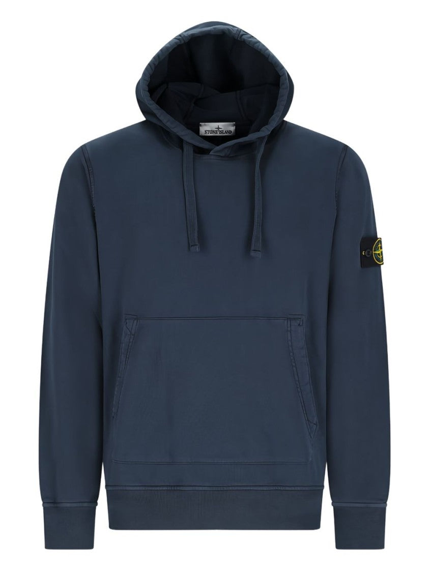 Stone Island Classic Fit Blue Hooded Sweatshirt With Minimalist Design