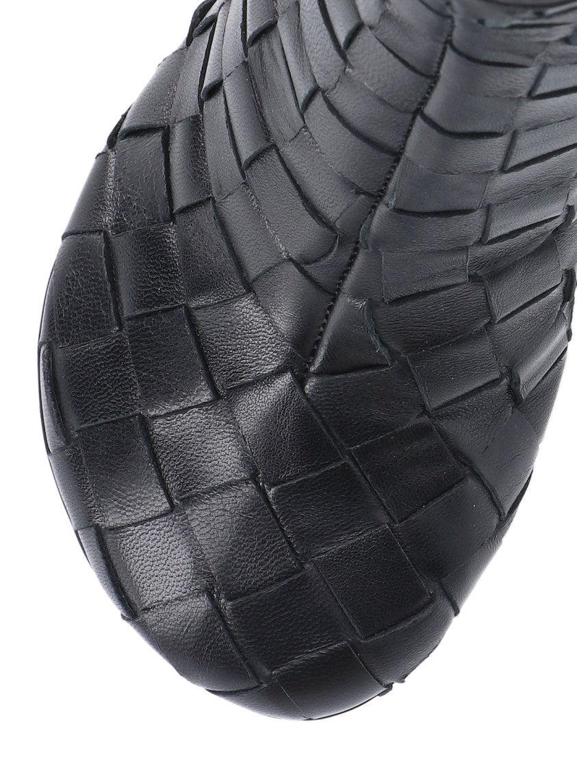 Bottega Veneta Black Braided Leather Ankle Boots With Block Heel And Rear Zip Closure