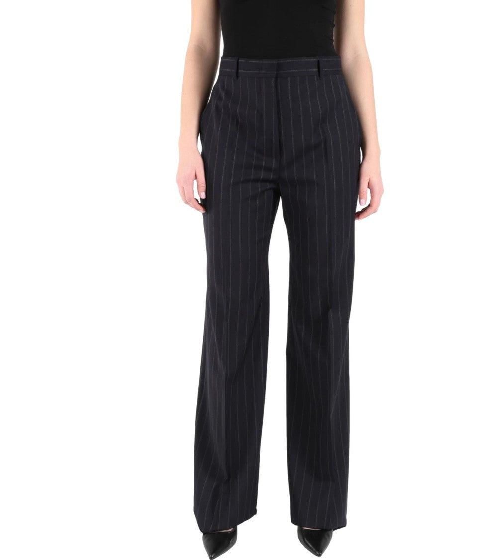 Max Mara Blue Pinstripe Virgin Wool Trousers