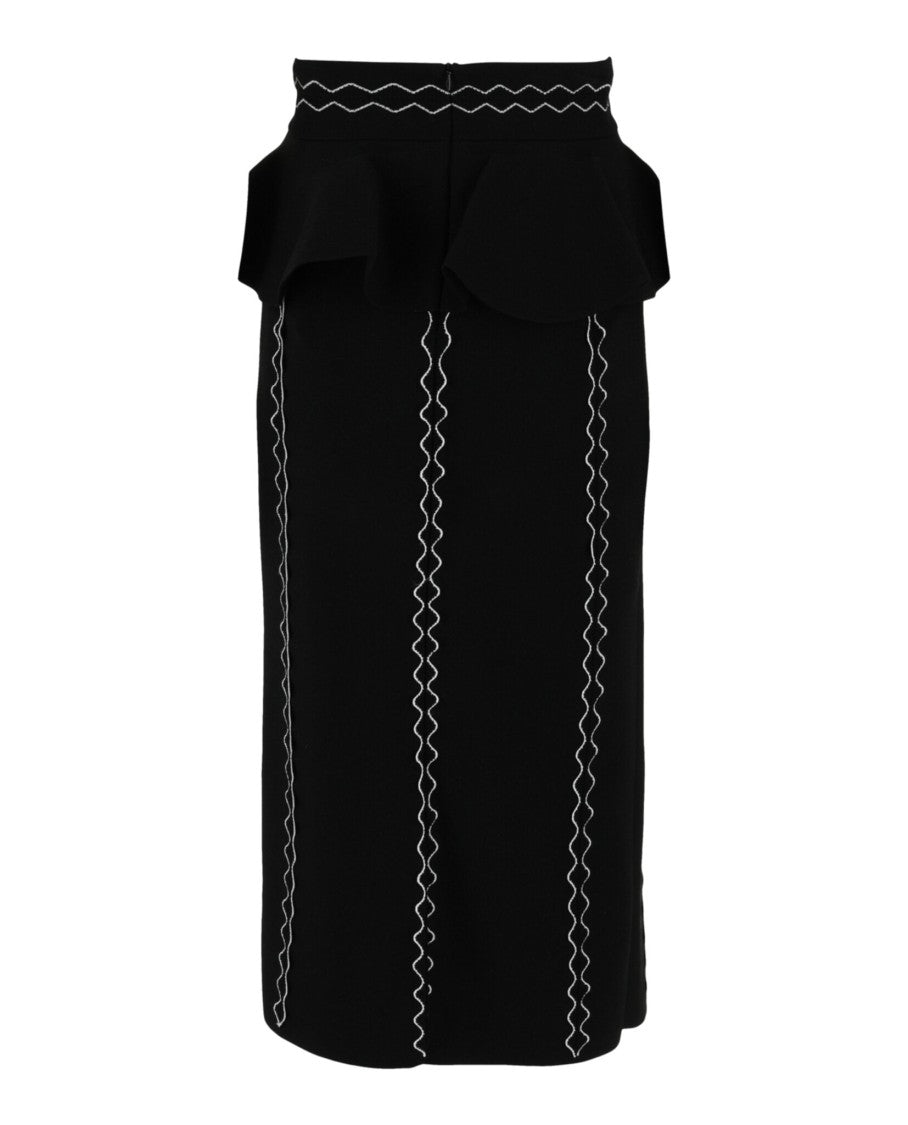 Alexander Mcqueen Vertical Scalloped Embroidery Midi Skirt With Peplum Waist