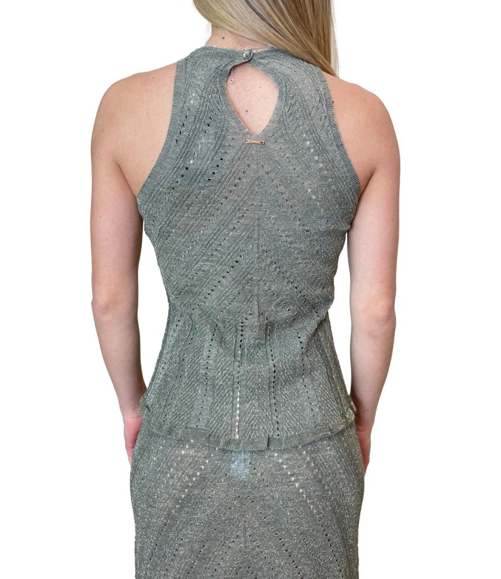 Twin-Set Textured Knit Tank Top With High Neckline