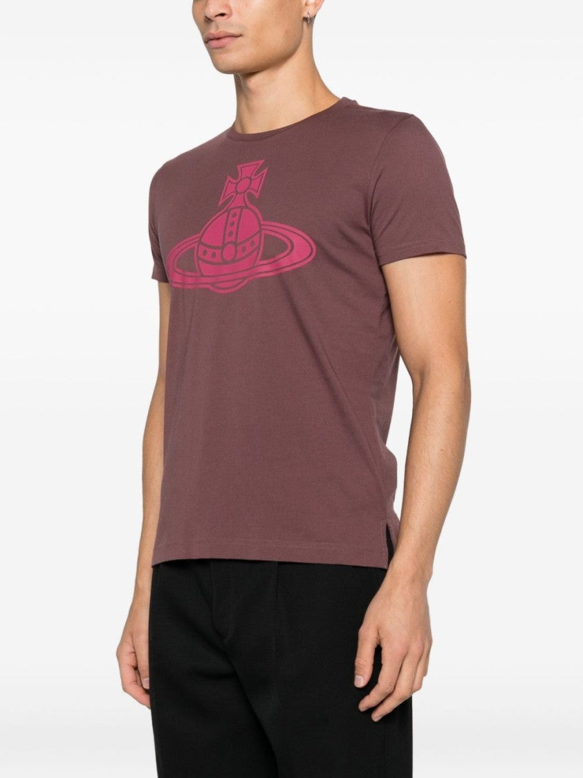 Vivienne Westwood Cotton T-Shirt With Orb Graphic Print In Muted Purple