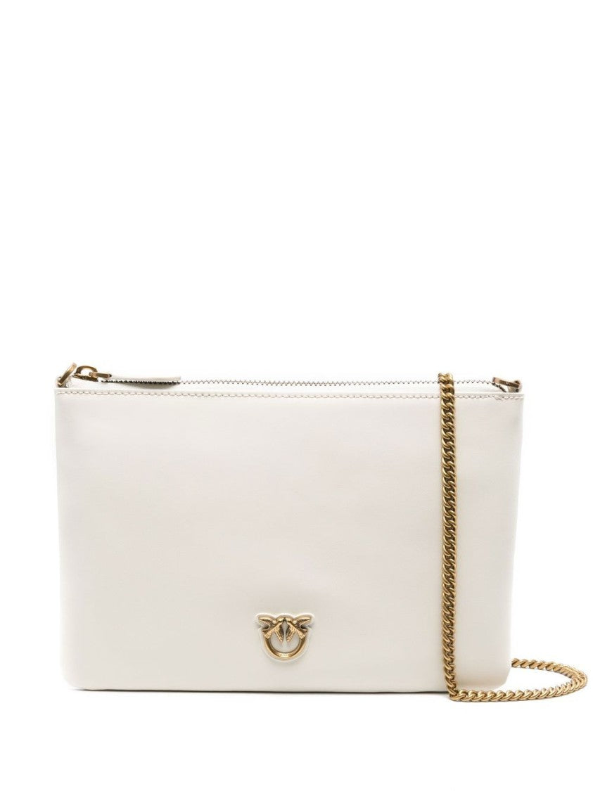Pinko White Calf Leather Logo Shoulder Bag