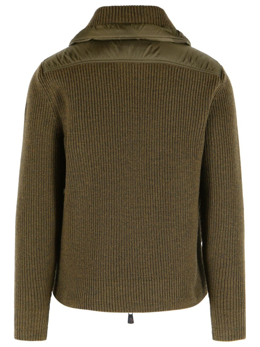Moncler Grenoble Padded Virgin Wool Cardigan With Green Zip