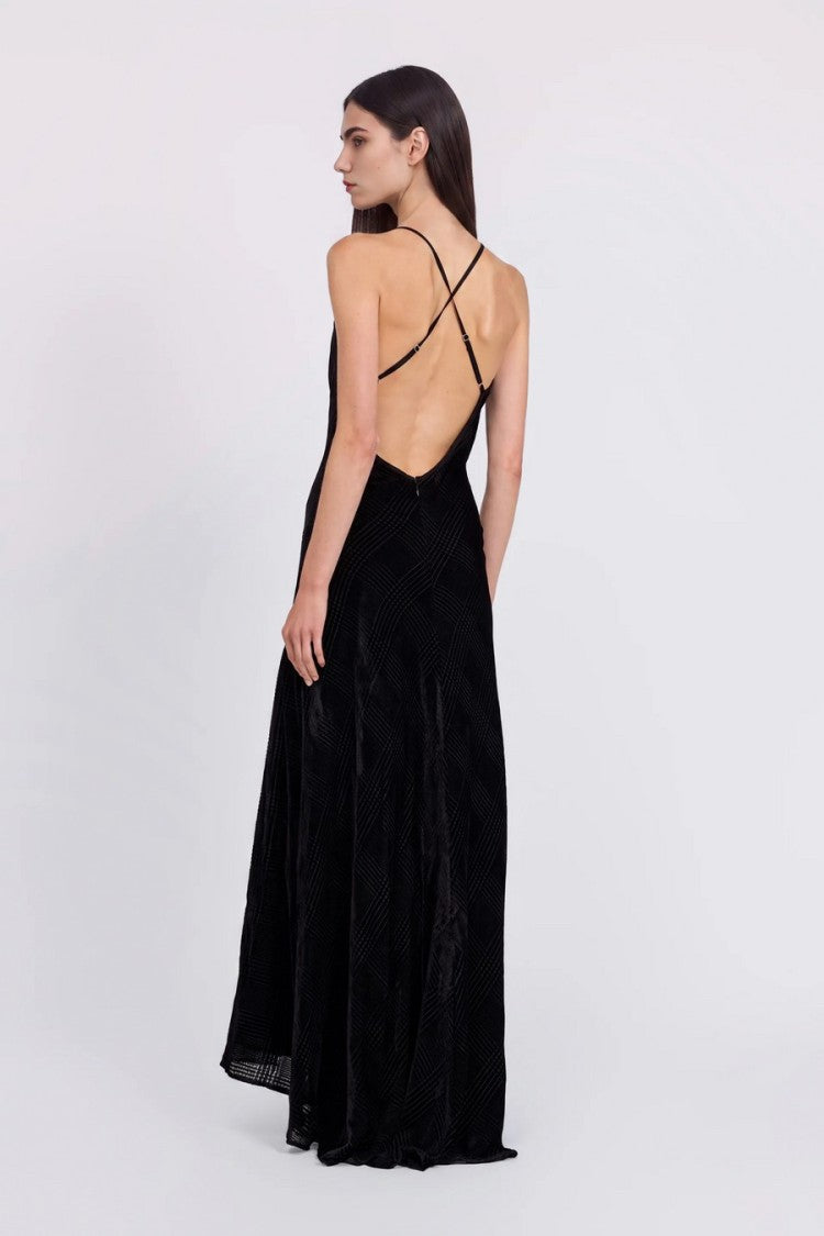Ermanno Black Lace-Trim Viscose-Blend Maxi Dress