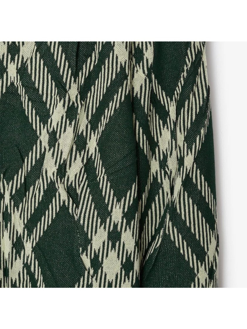 Burberry Check Pattern Pleated Cotton Blend Sweater