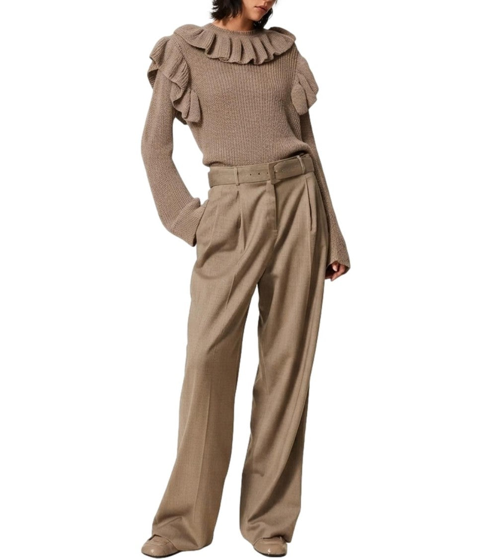 Twin-Set High-Waisted Belted Wide-Leg Pants