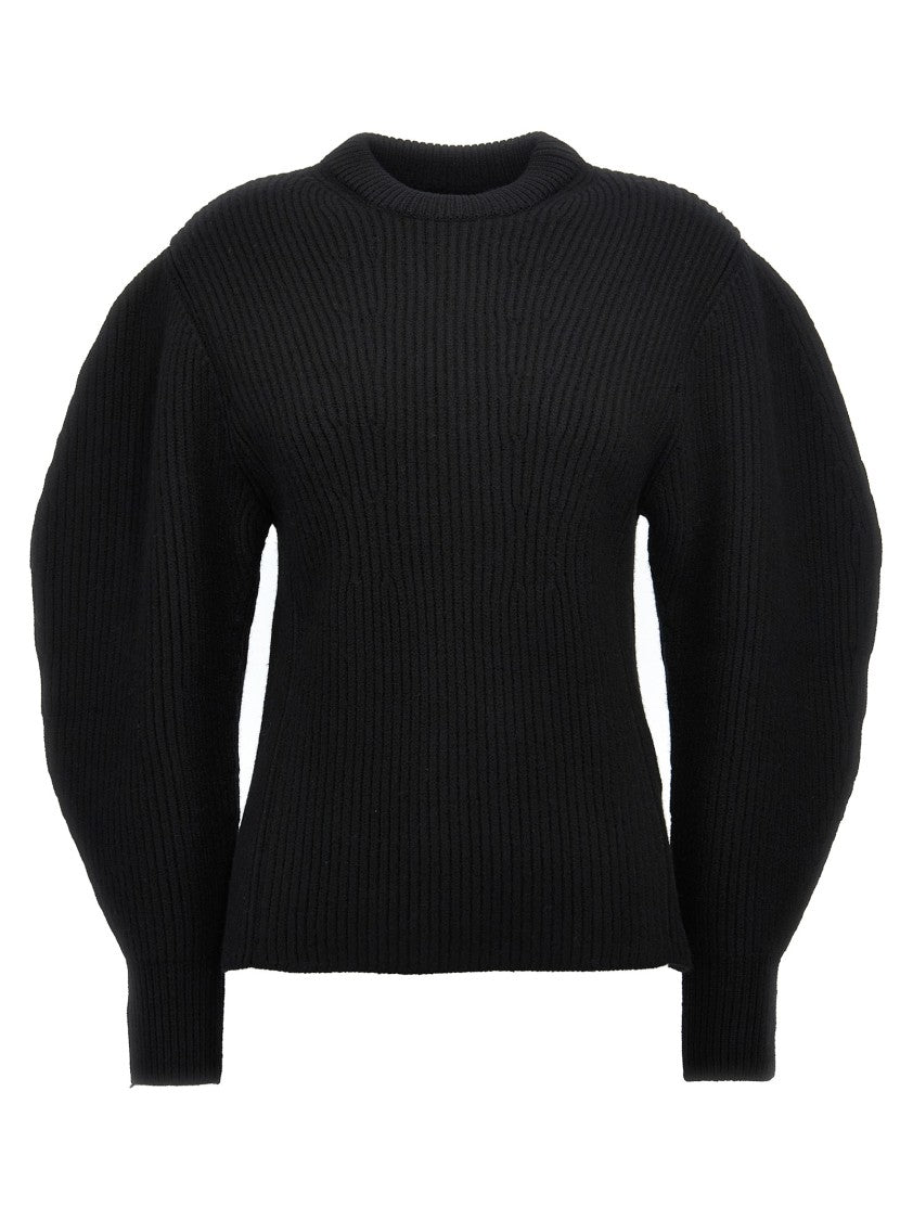 Jil Sander Textured Black Wool Sweater With Crew Neck