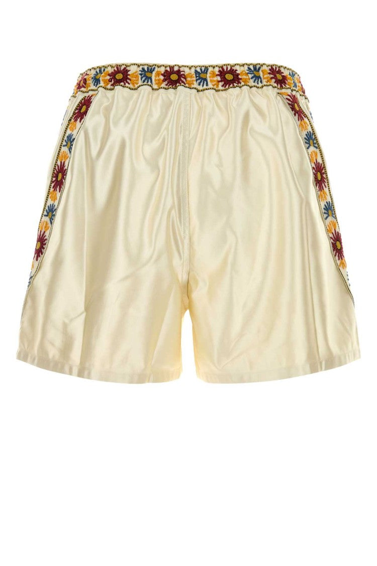 Bode Ivory Satin Candyfloss Bermuda Shorts
