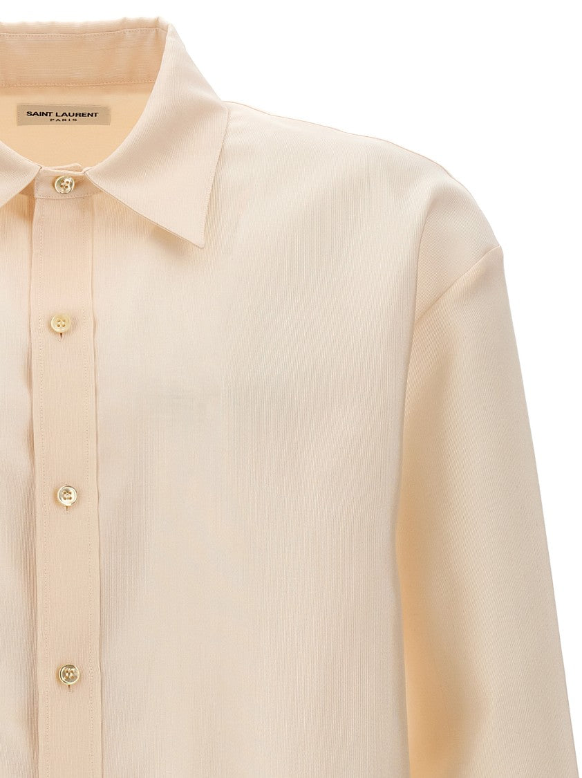 Saint Laurent Wool Blend Faille Shirt With Button Closure And Long Cuffed Sleeves