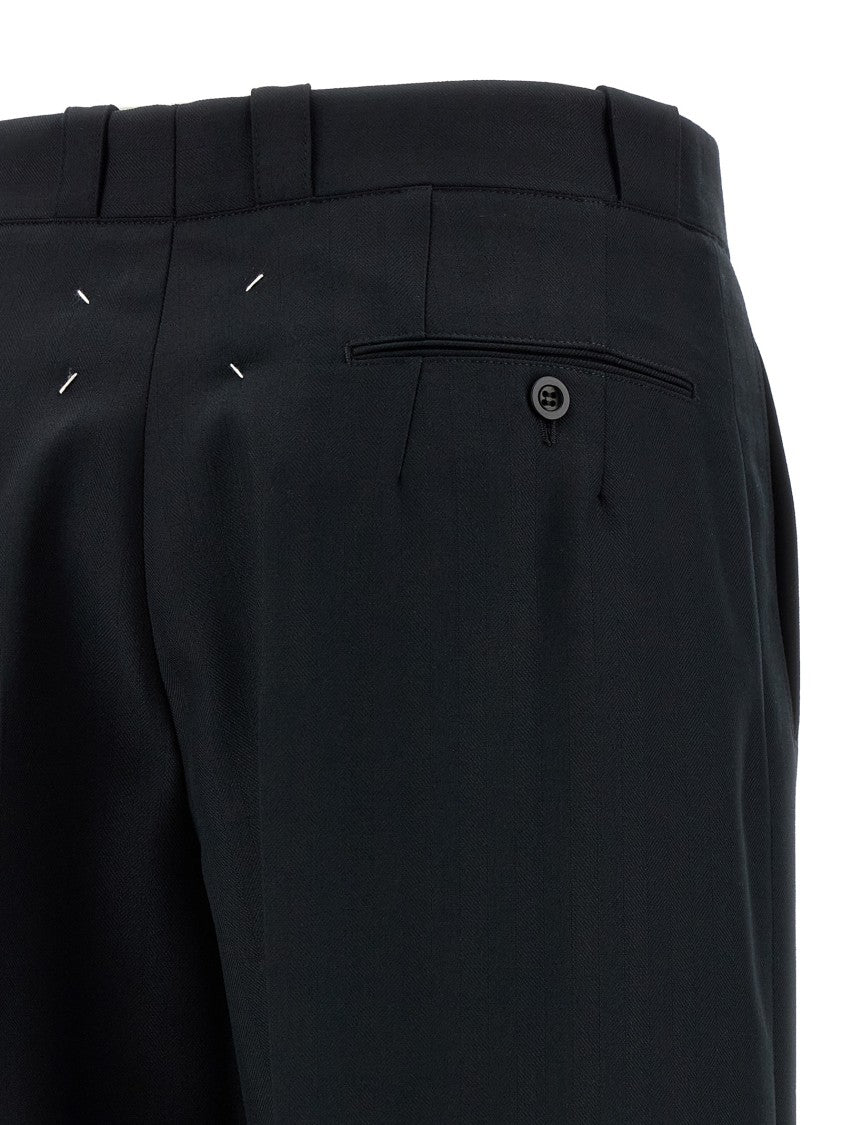 Maison Margiela Wide Leg Herringbone Trousers With Trompe L'oeil Crease