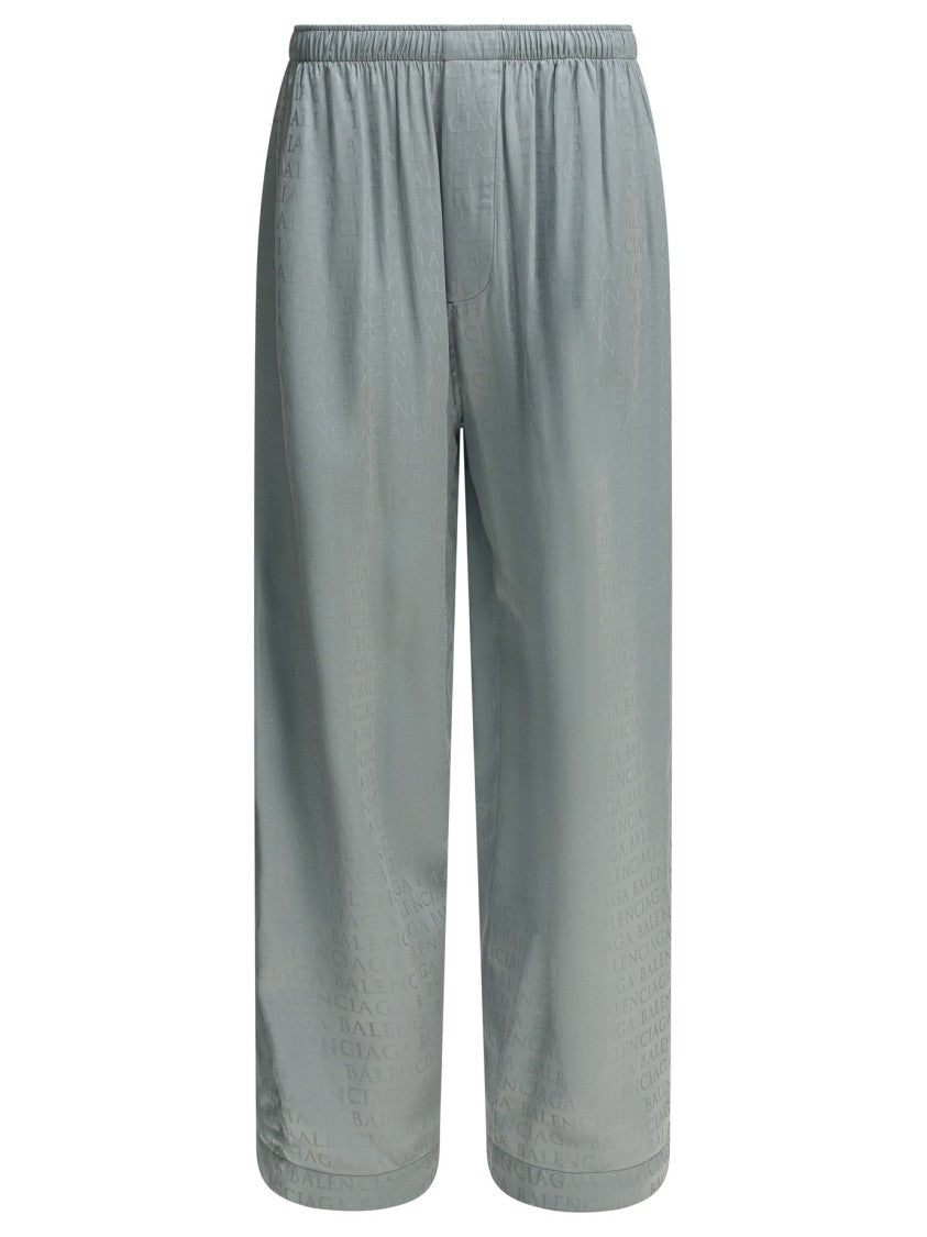 Balenciaga Cropped Trousers With Tonal Logo Pattern And Relaxed Fit