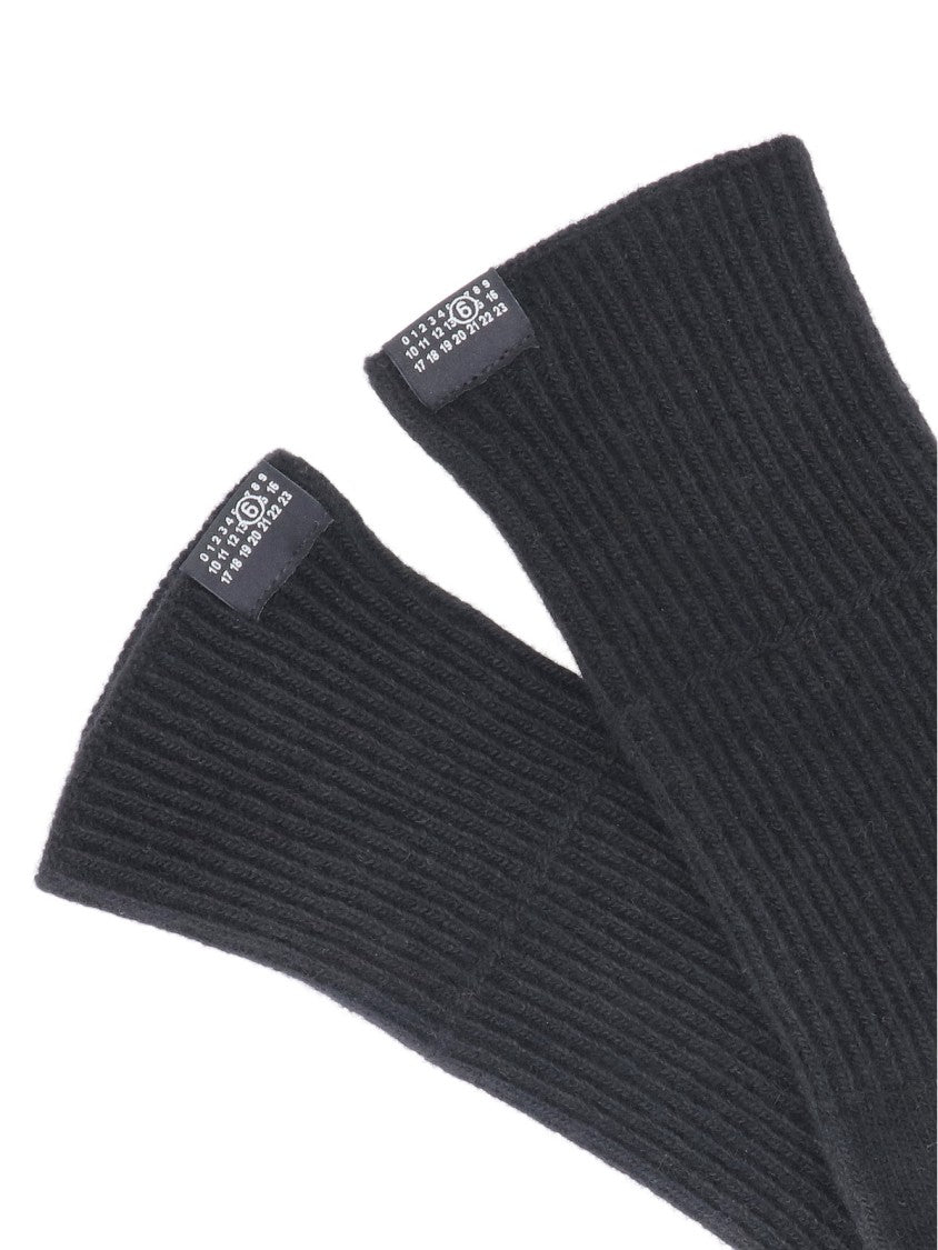 Mm6 By Maison Margiela Black Ribbed Knit Wool Gloves