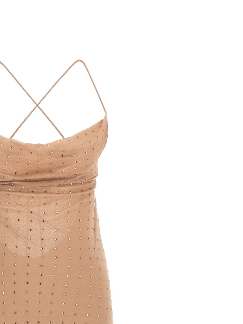 Pinko Long Georgette Slip Dress With Rhinestone Appliqué