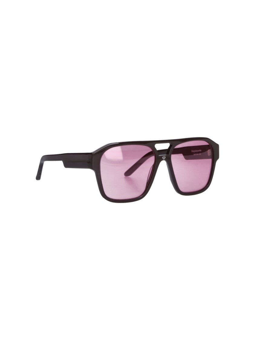 Facehide Rectangular Double-Bridge Burgundy Acetate Sunglasses