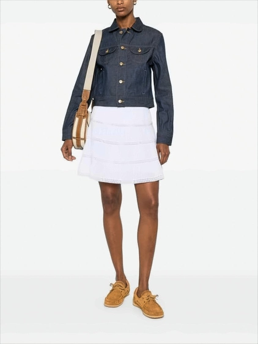 Celine Cropped Denim Jacket With Classic Collar And Gold-Tone Details