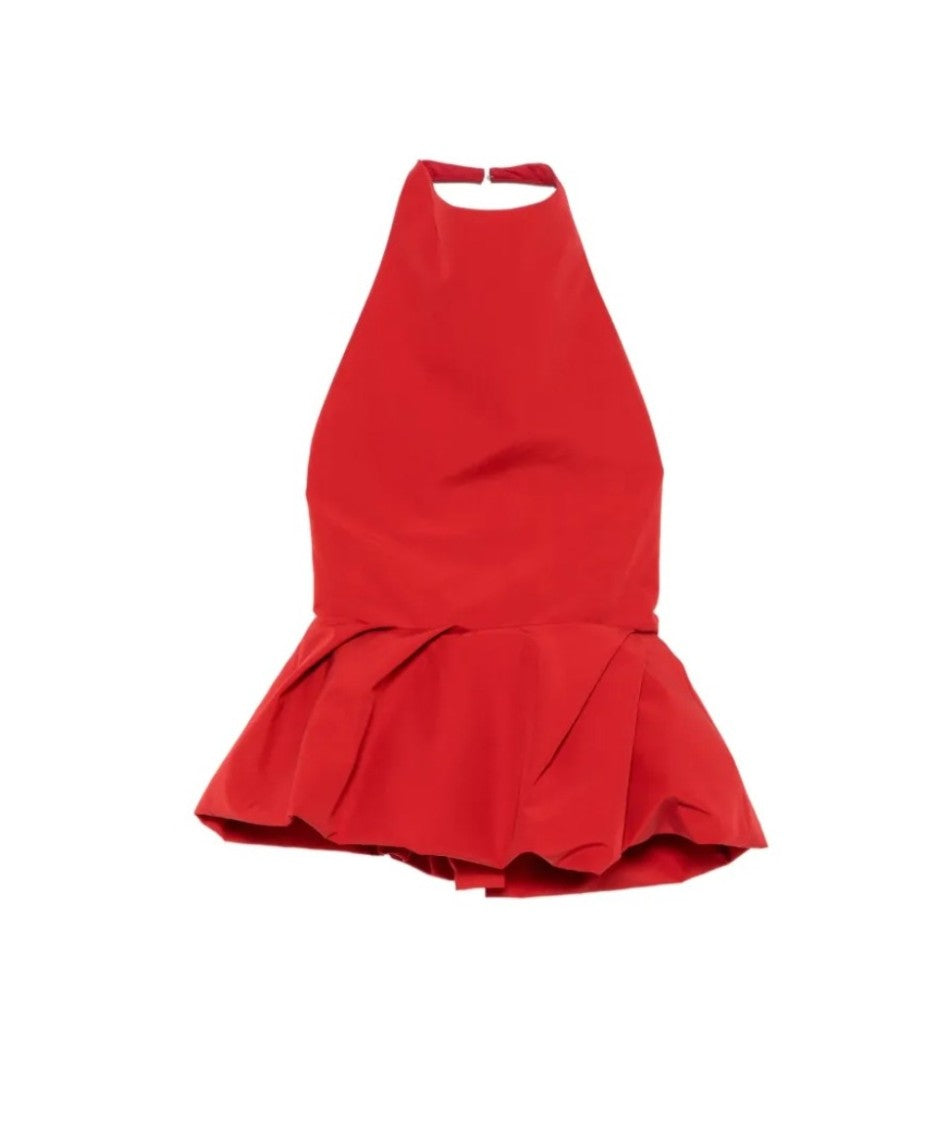 Magda Butrym Halter Neck Top With Flared Peplum Hem In Red