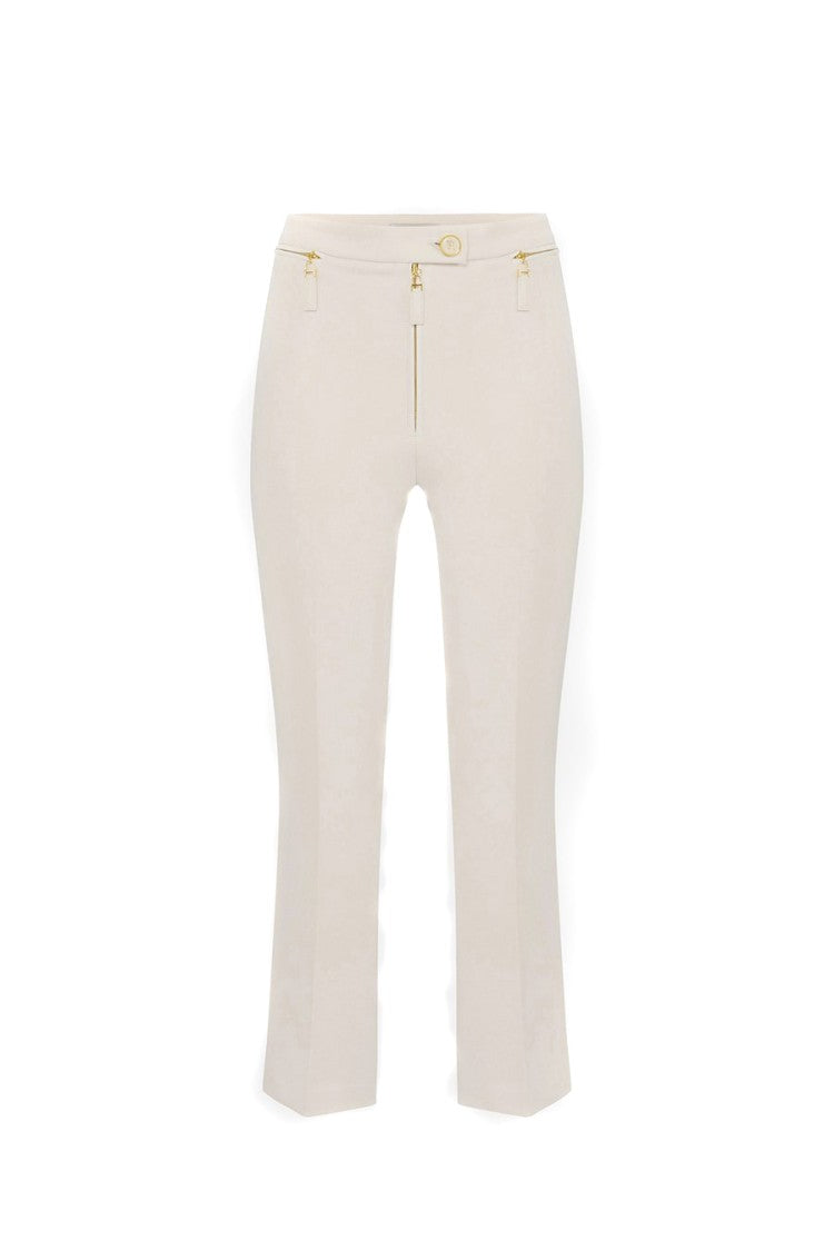 Elisabetta Franchi Ivory Polyester-Elastane Cropped Flare Trousers