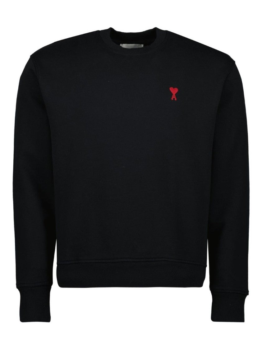 Ami Classic Black Sweater With Round Neckline And Emblem Detail