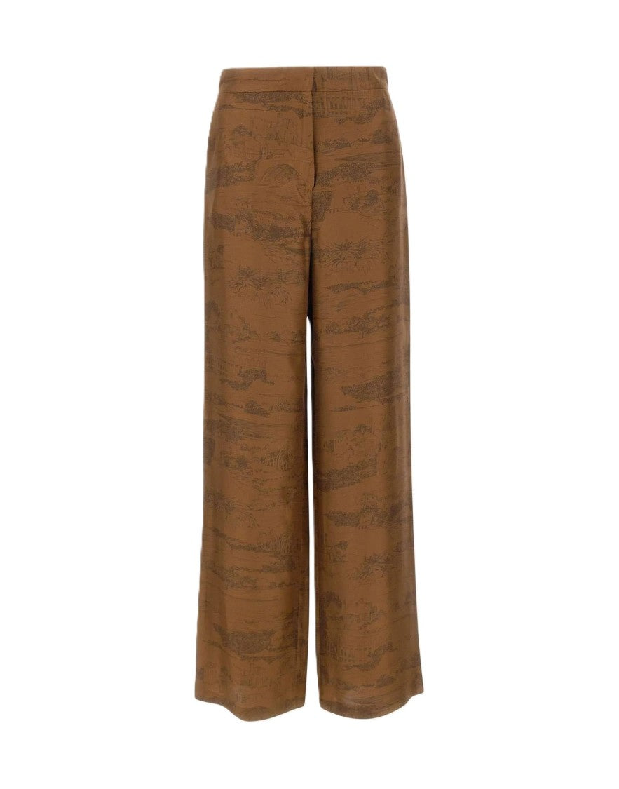 Max Mara Wide-Leg Pants With Intricate Tonal Pattern