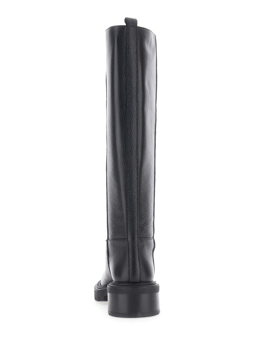 Via Roma 15 Smooth Black Tall Boots With Functional Design