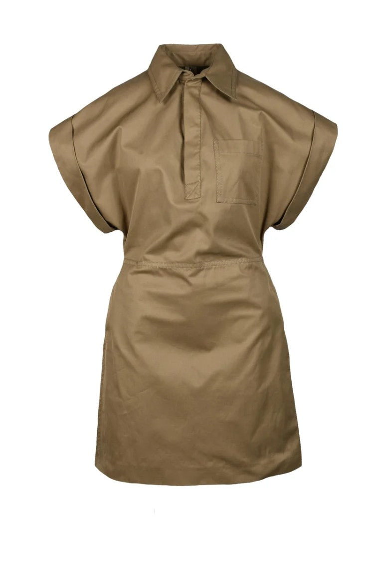 Bottega Veneta Rigid Cotton Short Dress - Khaki
