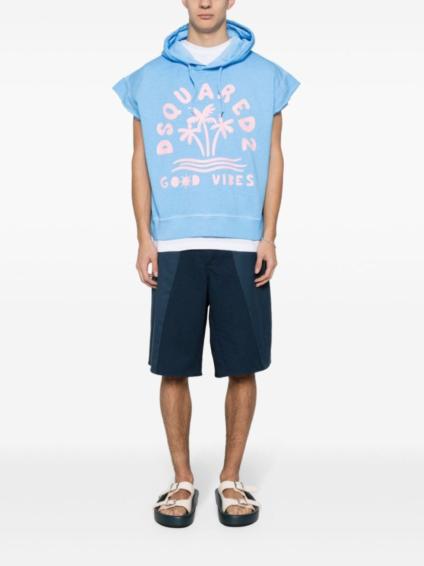 Dsquared2 Washed Sky Blue Cotton Jersey Hoodie