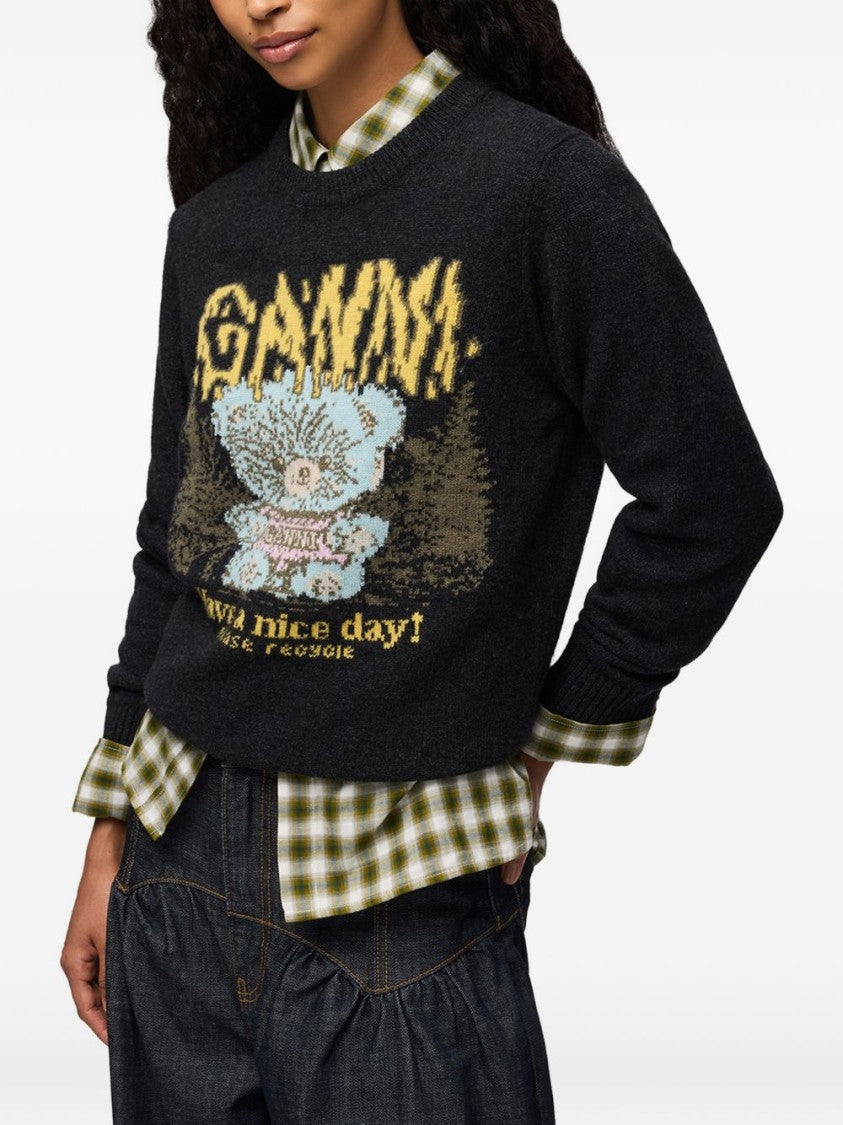 Ganni Graphic Bear Forest Knit Sweater
