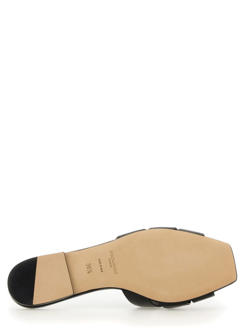 Saint Laurent Black Glossy Calfskin Flat Tribute Sandals