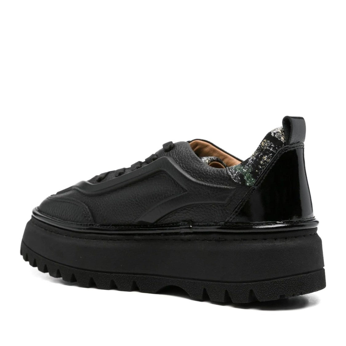 Sergio Moretti Black Chunky Wedge Leather Sneakers