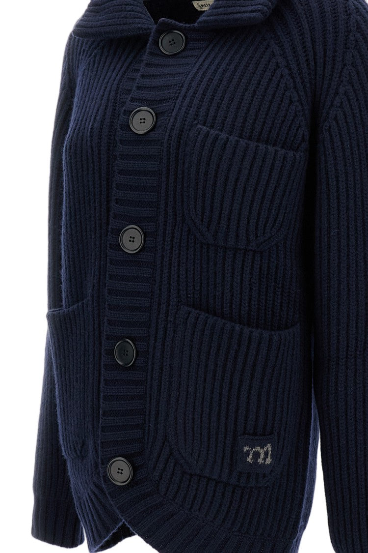 Meta Campania High Collar Ribbed Knit Jacket With Button Closure