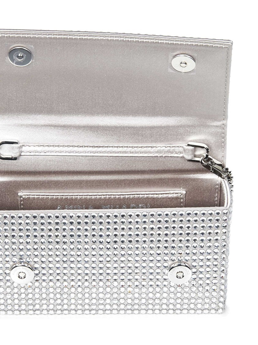 Amina Muaddi Mini Satin Clutch With Detachable Chain Strap