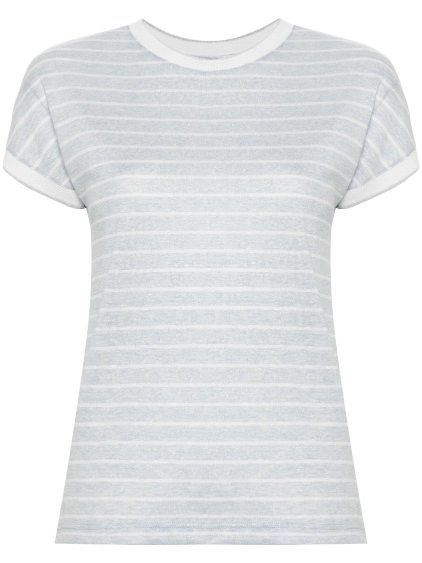 Eleventy Blue Relaxed Fit Round Neck Linen-Blend Short-Sleeve T-Shirt