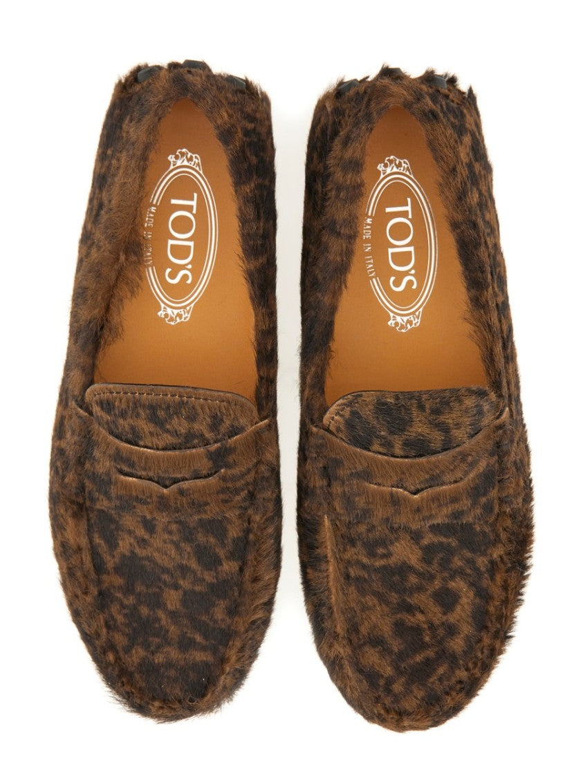 Tod's Textured Calfskin Leather Moccasins With Leopard Print