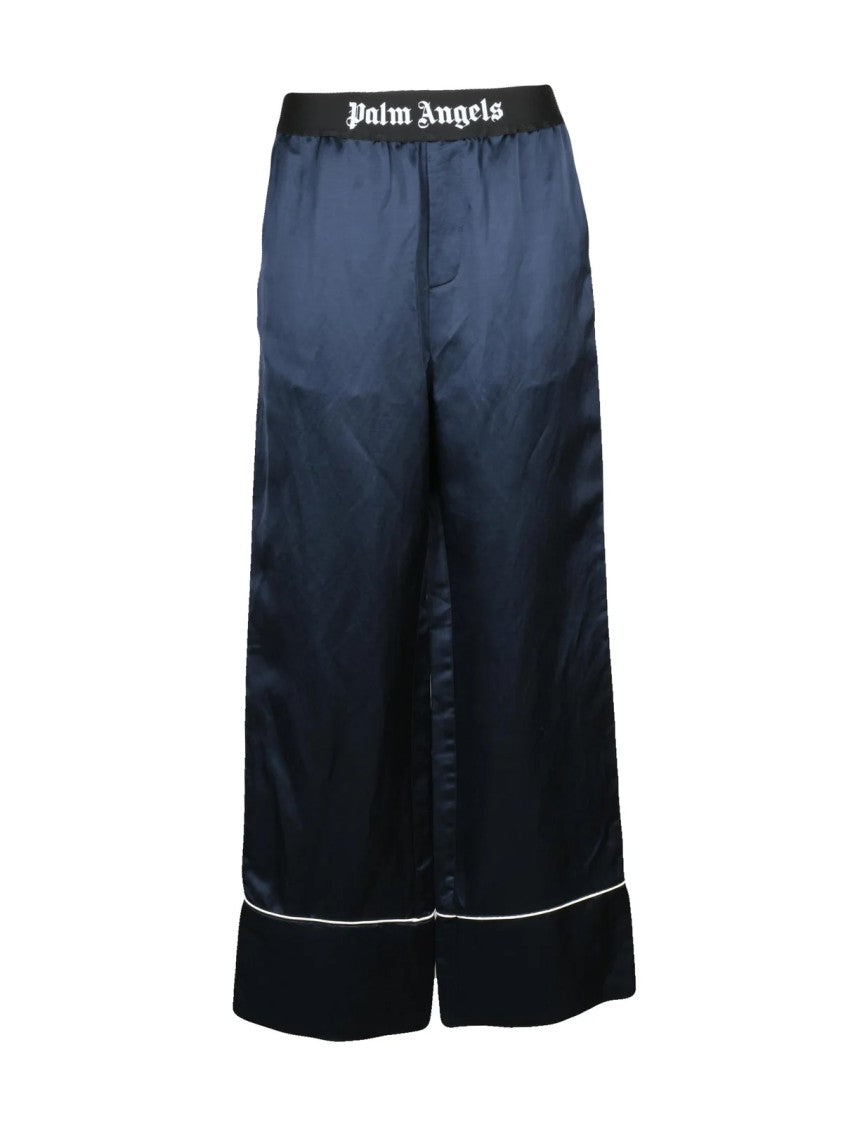 Palm Angels Wide-Leg Satin Trousers With Contrasting Piping