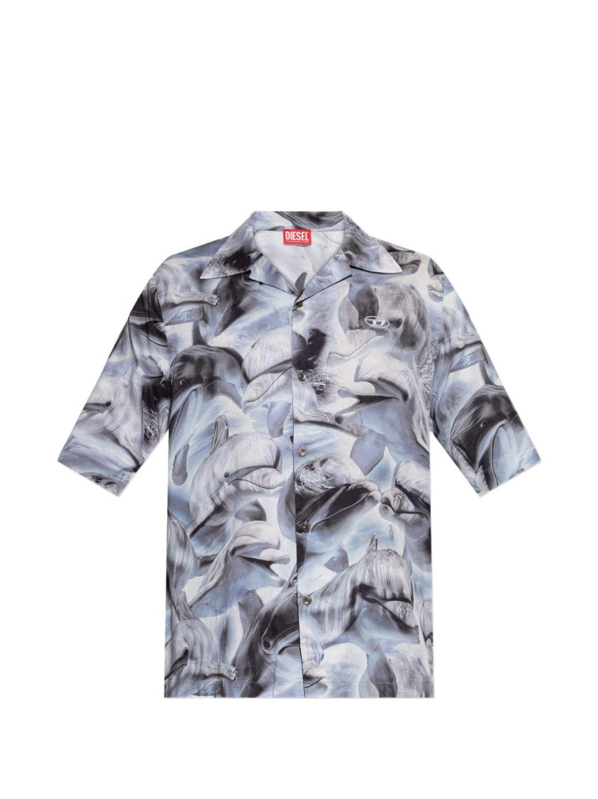 Diesel Multicolour Grey Dolphin Print Button Shirt