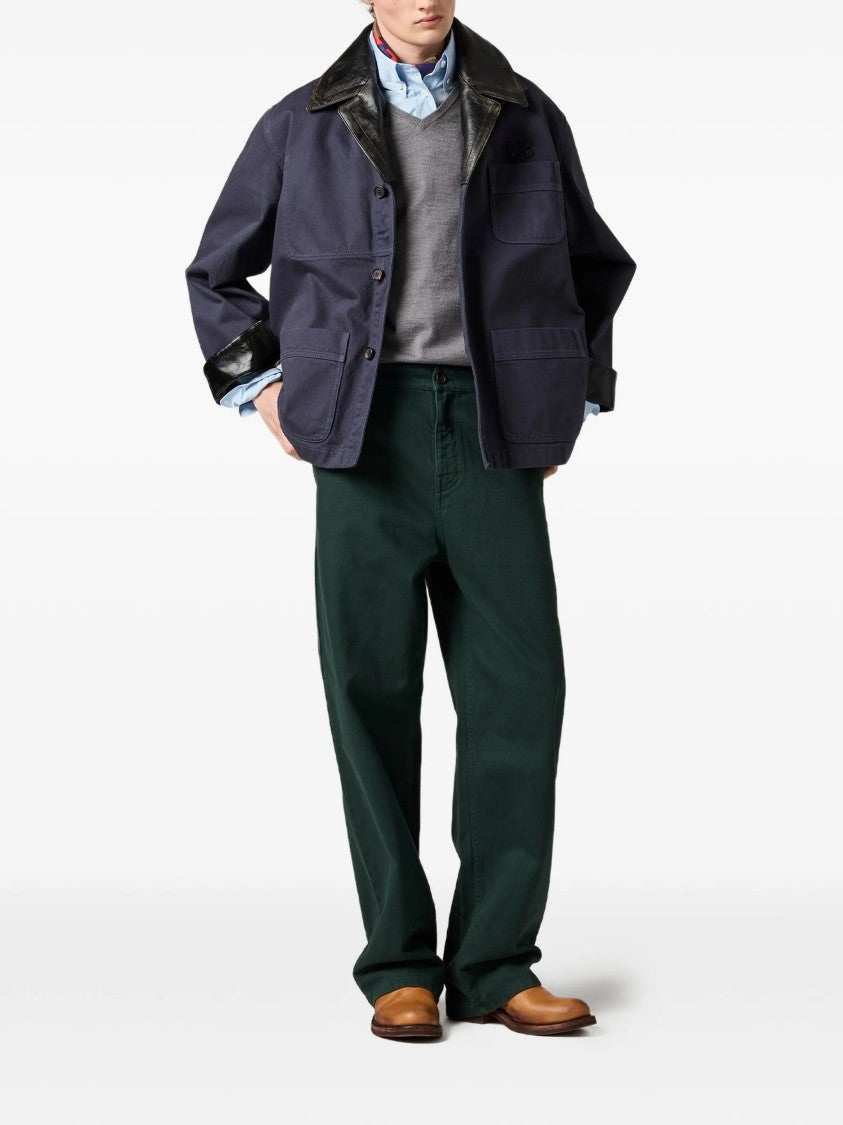 Miu Miu Deep Green Wide-Leg Relaxed Cotton Pants
