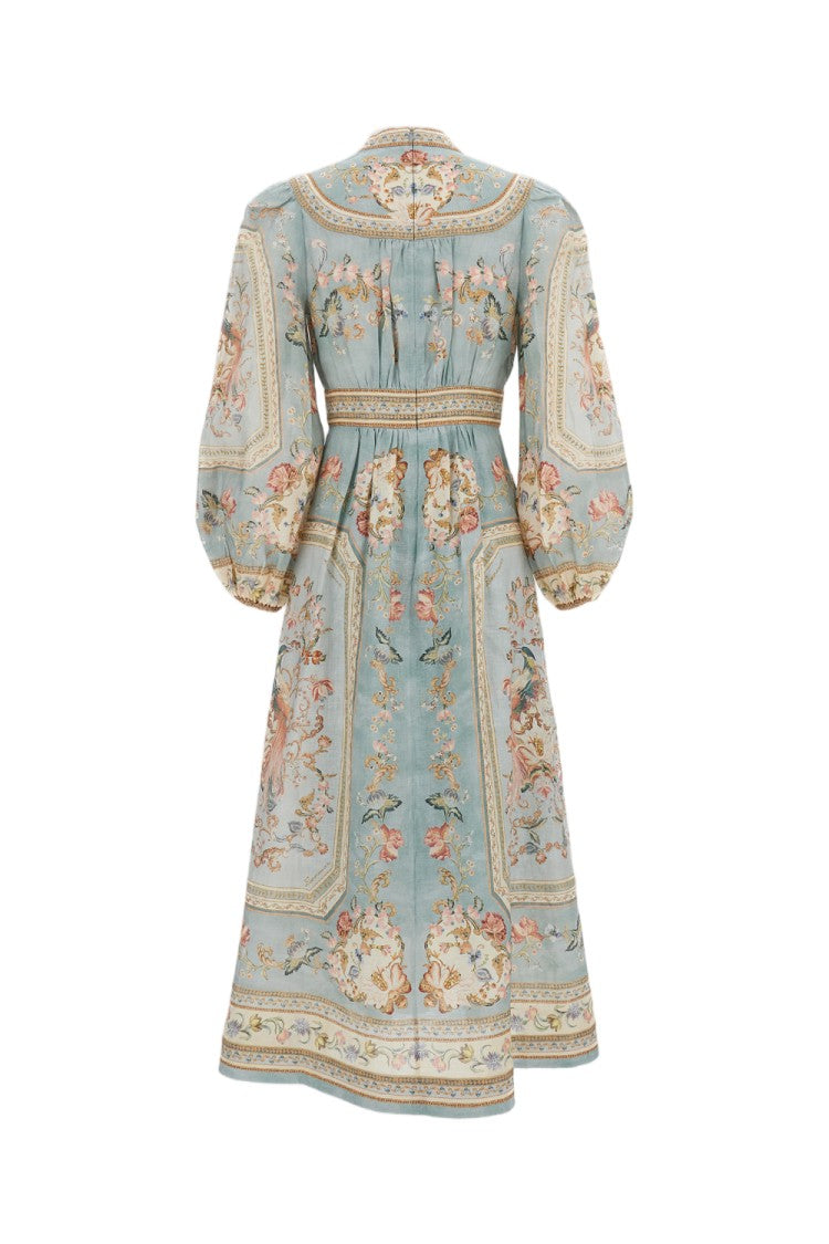 Zimmermann Light Blue Tapestry Floral Linen Midi Dress