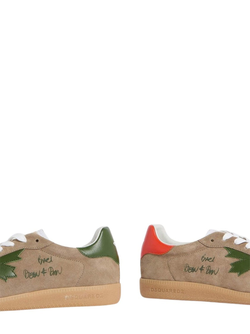 Dsquared2 Beige Suede Low-Top Sneakers With Asymmetrical Heel Tabs