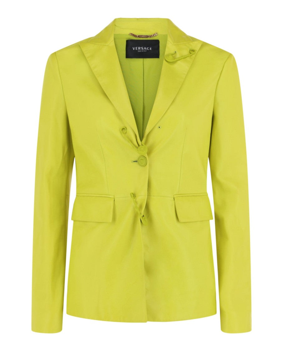 Versace Safety Pin Single-Breasted Leather Blazer