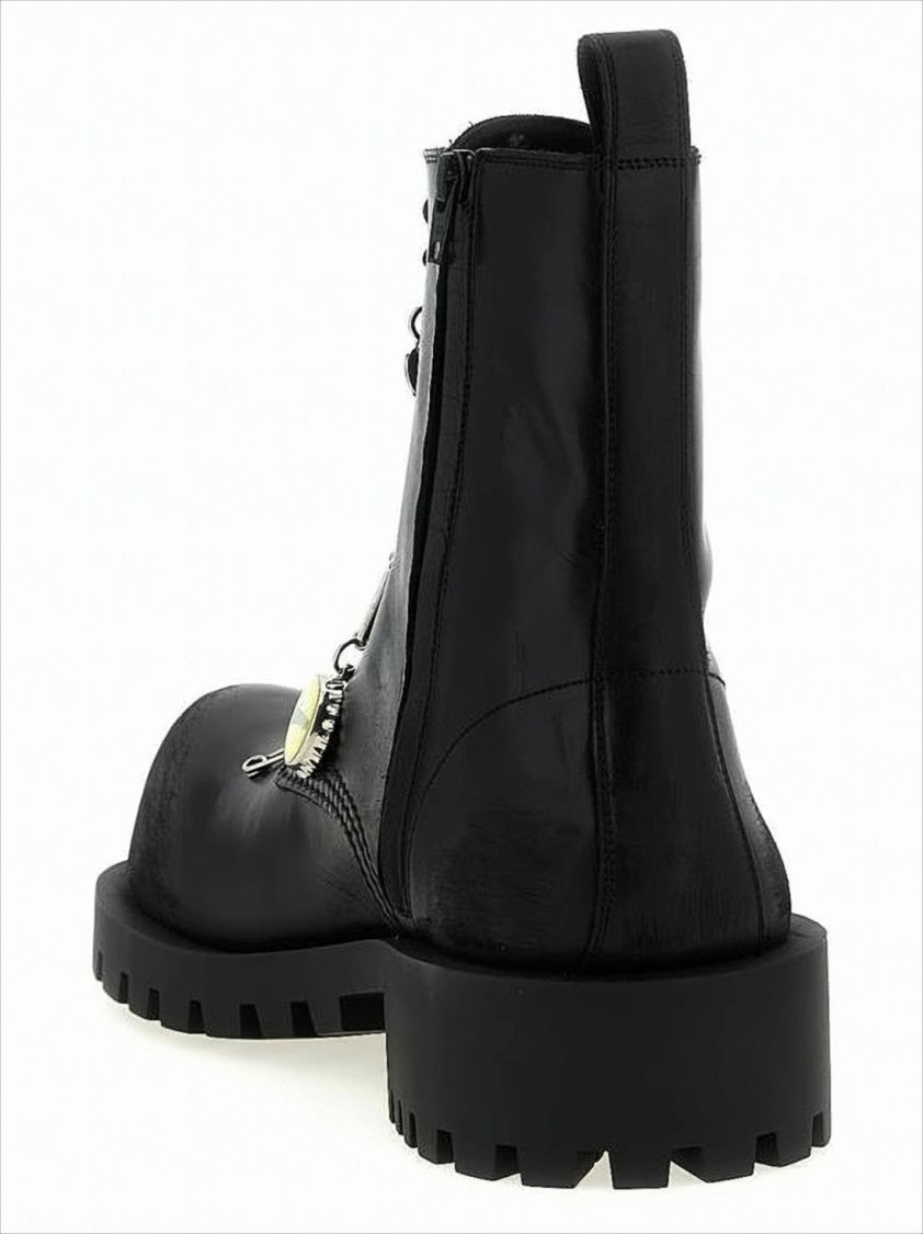 Balenciaga Black Leather Combat Boots With Sole