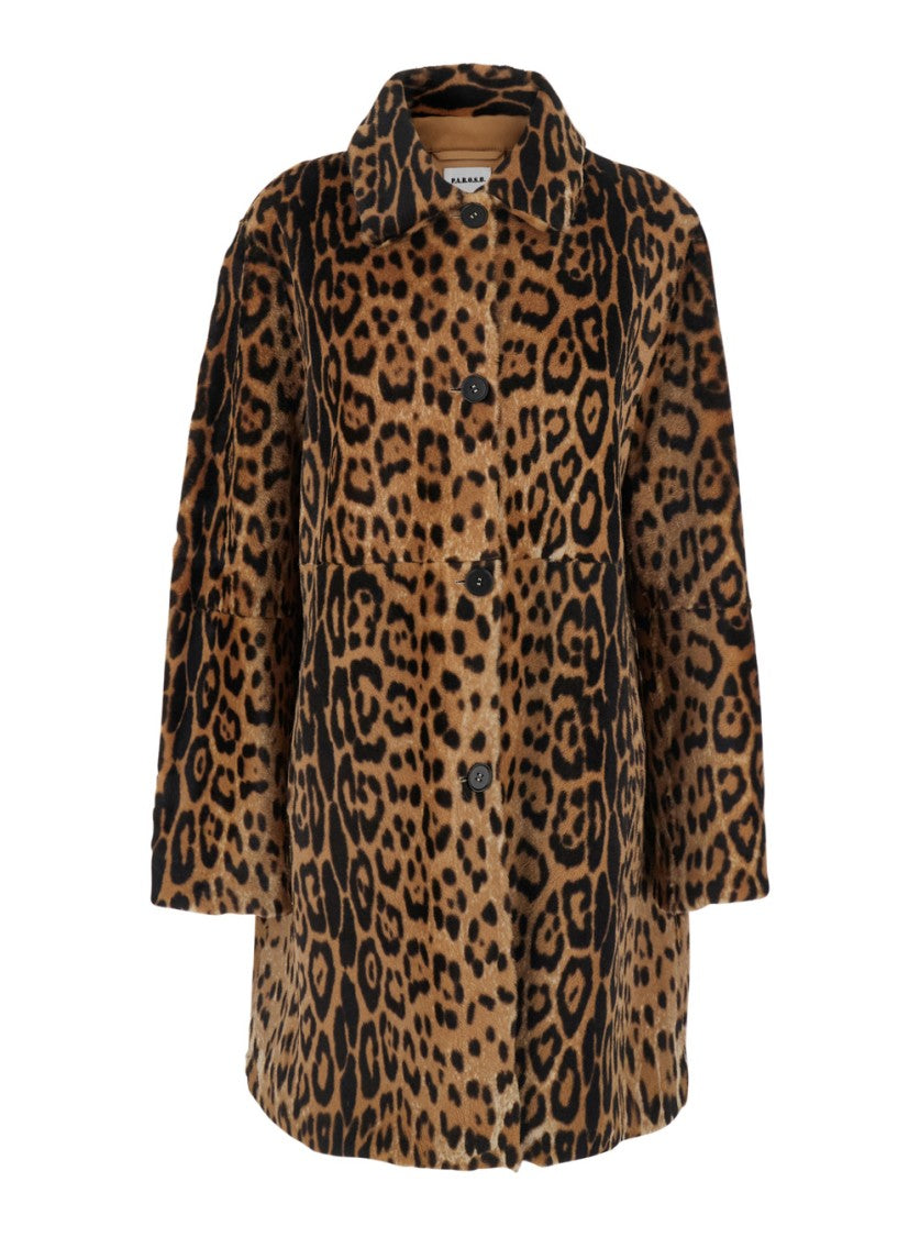 P.A.R.O.S.H. Brown Shearling Jacket With All-Over Leopard Print
