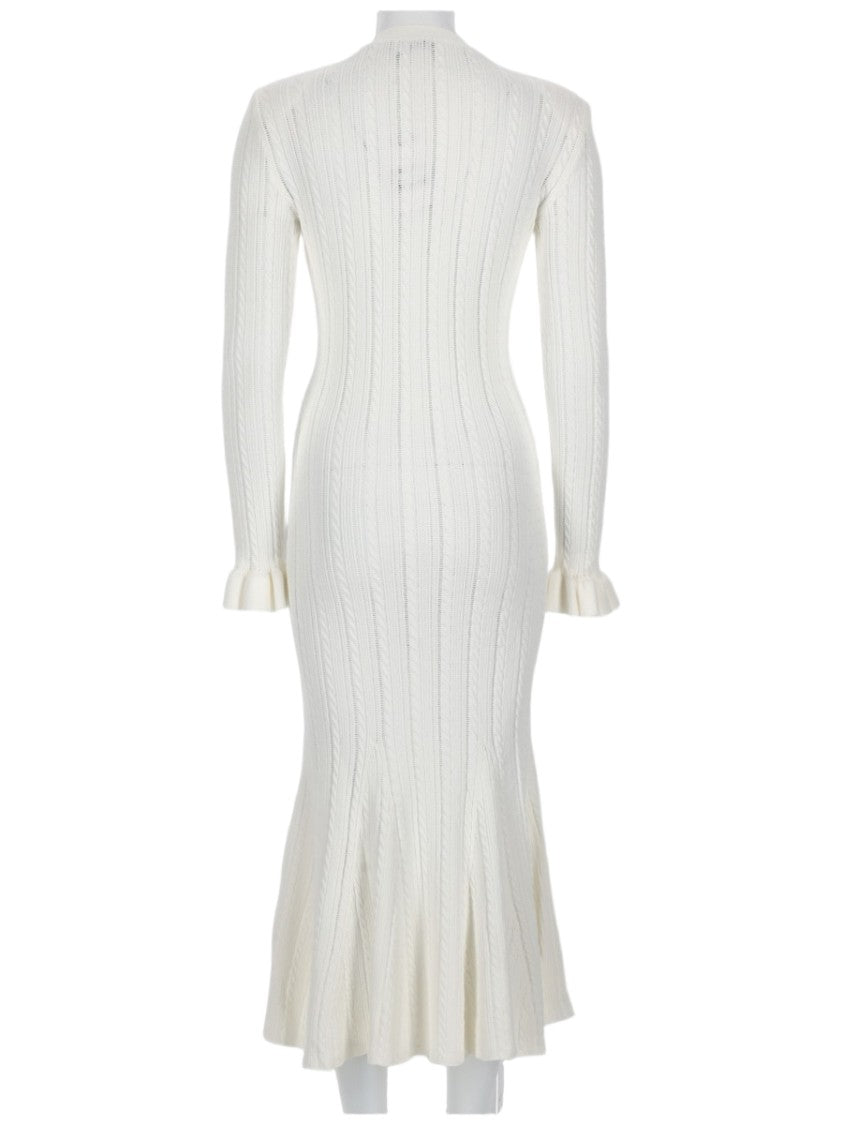 Self-Portrait Fitted Pointed Knit Ruffled Dress