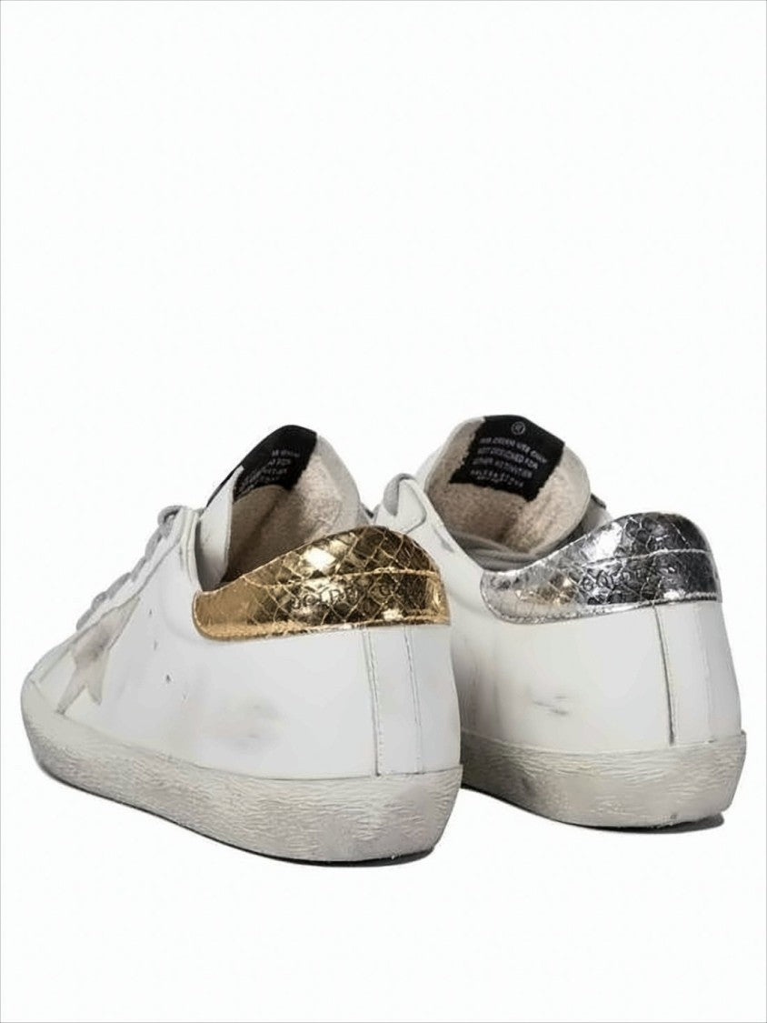 Golden Goose Leather Low-Top Sneakers With Distressed Finish And Asymmetrical Metallic Accents